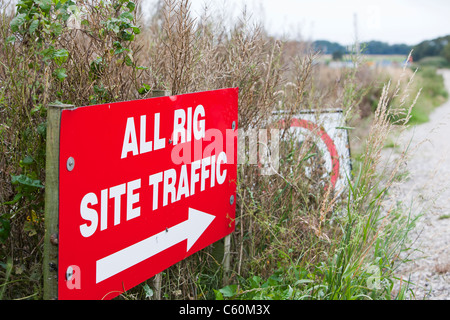 Test di un sito di perforazione per gas di scisto a Preese Hall Farm vicino a Blackpool, Lancashire, Regno Unito. Foto Stock