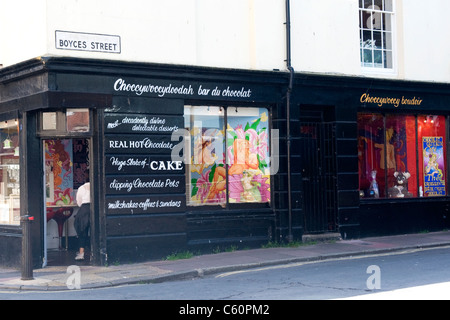 Brighton East Sussex Choccywoccydoodah bar du Chocolat o cioccolato esterno ristorante cafe paradiso chocoholic porta di ingresso Foto Stock