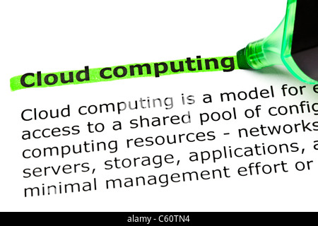 "Cloud computing" evidenziata in verde con il pennarello Foto Stock