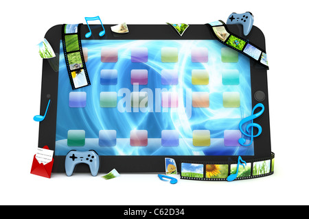 Tablet PC con film, musica e giochi Foto Stock