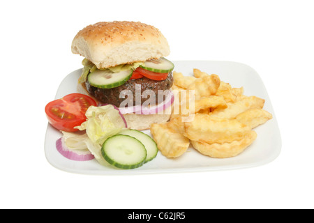 Hamburger insalata e crinkle cut potato chips Foto Stock