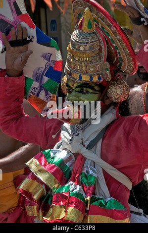 Ritratto Kathakali dancer festival indù Kanjirapally Kerala India del Sud Foto Stock