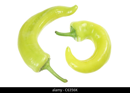 Banana giallo Pepe peperoncini rossi Foto Stock