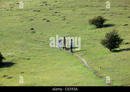 Walkers sul latte Hill WILTSHIRE REGNO UNITO Foto Stock