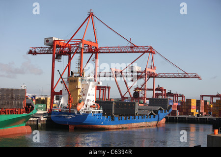 Operazioni di container nel porto di Dublino in Irlanda Foto Stock