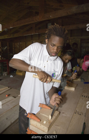 "Imbiancamento Brightmoor' quartiere estate progetto impiega la gioventù locale e un gruppo internazionale di volontari a Detroit, MI Foto Stock