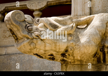Dragonhead ornamentali / testa di drago su Qin un Dian (Hall di pace imperiale) Palace, il Museo della Città Proibita. Pechino. Cina. Foto Stock