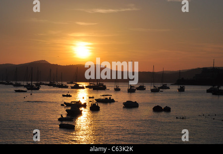 Tramonto al di fuori del ristorante in santa ponsa, Mallorca Foto Stock