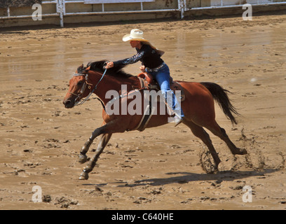 Barrel racing, Calgary Stampede, Alberta, Canada. Foto Stock