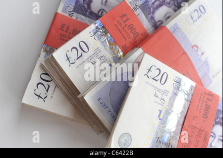 Mazzette di sterlina inglese £20 ventenne note Foto Stock