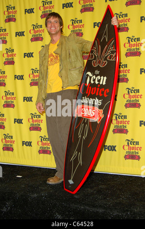 Jim Carrey in sala stampa per il 2005 Teen Choice Awards, Amphitheater di Gibson, Città universale, Los Angeles, CA, 14 agosto 2005. Foto da: Michael Germana/Everett Collection Foto Stock