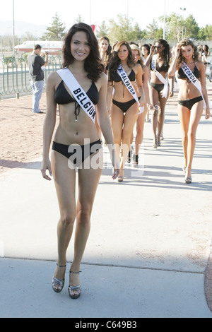 Cilou Annys, Miss Belgio ad una apparizione pubblica per Miss Universo concorrenti Benvenuti a Las Vegas Sign Photo Shoot, Las Vegas Foto Stock