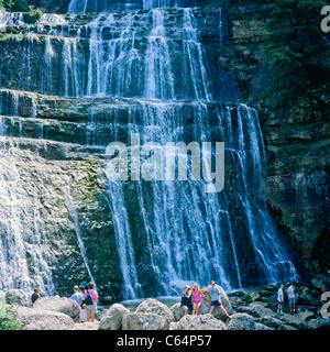 "In cascata de l'éventail' della ventola a cascata 'Cascades du Hérisson' di hedgehog cascades, Doucier, Jura, Franca Contea, Francia Foto Stock