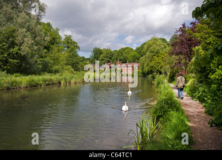 Riverside cottage sul fiume Itchen in Winchester, Hampshire, Inghilterra, Regno Unito Foto Stock