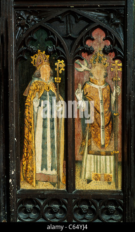 Foxley, Norfolk. Schermata di Rood gate, sant Agostino di Ippona e San Gregorio, 2 del latino Quattro Dottori della Chiesa, rovinato Foto Stock