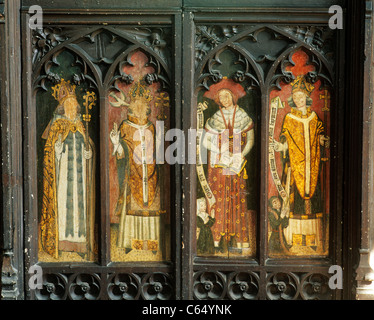 Foxley, Norfolk. Schermata di Rood cancelli, Latino 4 dottori della Chiesa, Sant Agostino di Ippona, San Gregorio Magno, san Girolamo, di Sant'Ambrogio, Foto Stock