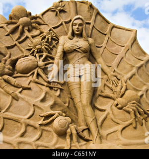 Mermaid la scultura di sabbia turistico attrazione arte Creepy Crawiles a Frankston vicino a Melbourne Victoria Australia Foto Stock