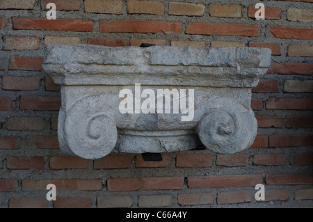 Capitello ionico . Rinascimento ( Plateresque ) appartenente all'antiquarium - parete di ALCALA DE HENARES ( 13 th ).SPAGNA Foto Stock