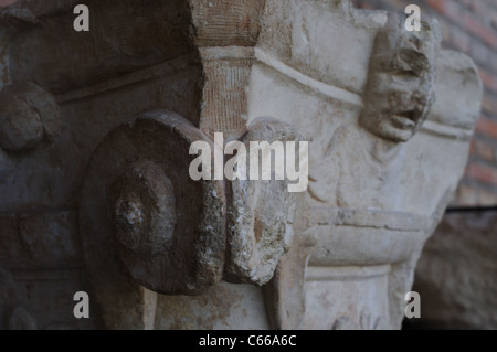 Fantastica capitale . Rinascimento ( Plateresque ) appartenente all'antiquarium - parete di ALCALA DE HENARES ( 13 th ).SPAGNA Foto Stock