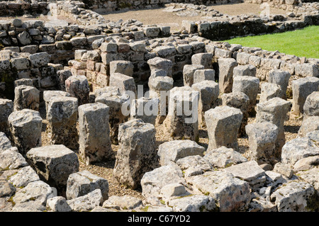 Hypocaust nel pretorio, Vindolanda Roman Fort , nei pressi del Vallo di Adriano, REGNO UNITO Foto Stock