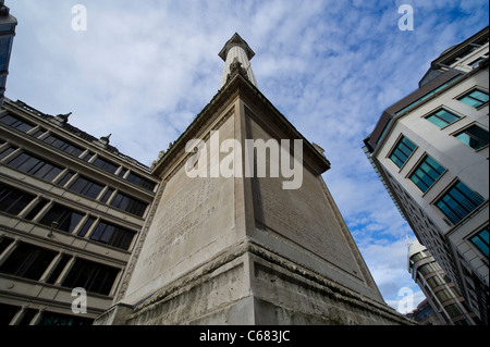 Il Monumento, eretto nei pressi di Pudding Lane, dove iniziò il Grande incendio di Londra nel 1666, che ora è un'attrazione turistica londinese Foto Stock