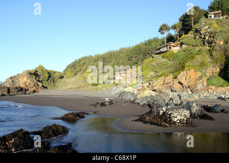 Rocky Point e la spiaggia sulla costa Biobio, Cile. Foto Stock