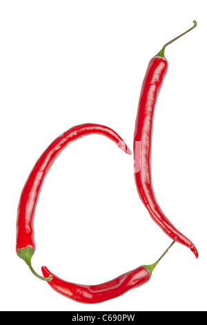 D lettera fatta dal peperoncino, con il tracciato di ritaglio Foto Stock