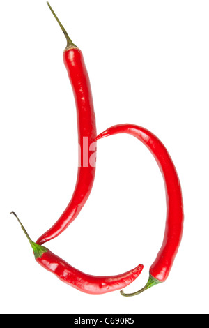 B lettera fatta dal peperoncino, con il tracciato di ritaglio Foto Stock