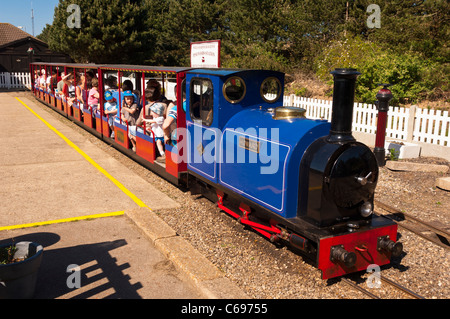 I pozzetti Harbour treno alla stazione di pinete a pinete Holiday Park a Wells-next-il-mare , Norfolk , Inghilterra , Regno Unito Foto Stock