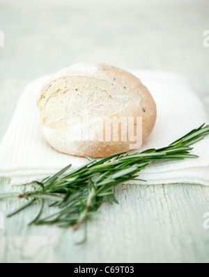 Fresca pane artigianale con rametti di rosmarino Foto Stock