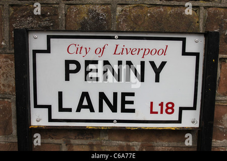 Penny Lane street sign in Liverpool Regno Unito Foto Stock