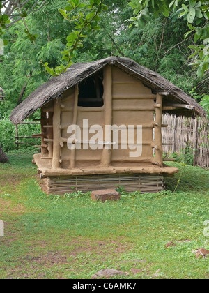 Dimora di stile tribale, Bodo Kachari's house esposti in un museo, Madhya Pradesh, India Foto Stock