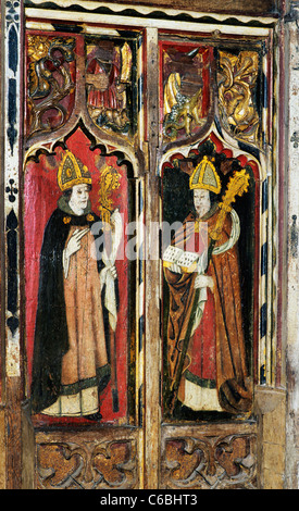 Morston Norfolk. Rood screen, Sant'Ambrogio, Sant'Agostino, due dei quattro paesi latino-Dottori della Chiesa. Agostino Vescovo di Ippona Foto Stock