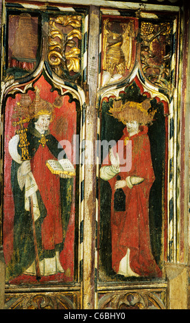 Morston, Norfolk. Rood screen, San Gregorio Magno, san Girolamo. Due dei quattro paesi latino-Dottori della Chiesa inglese pittura schermate Foto Stock