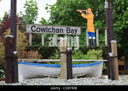 Cowichan Bay Town targhetta firmare l'isola di Vancouver in Canada Foto Stock