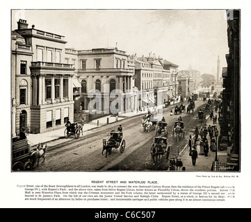 Regent Street e Waterloo Place, London, 1897 Victorian fotografia della vista da Piccadilly Circus giù per la colonna di York Foto Stock