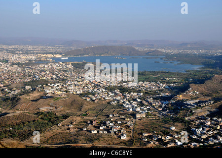 Vista aerea Lago Pichola Udaipur Rajasthan in India Foto Stock