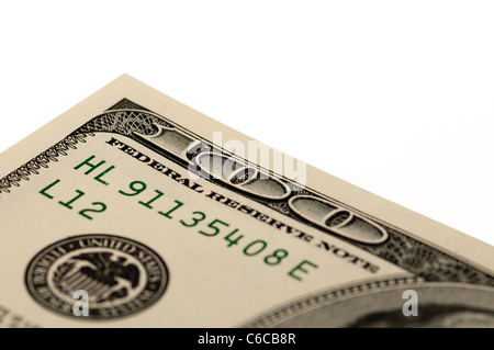 Macro girato di un angolo di 100 dollari USA Bill Foto Stock