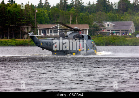 Un appositamente adattato Sea King elicottero dei Canadesi Marines fornisce un acqua birding dimostrazione di atterraggio su acqua Foto Stock