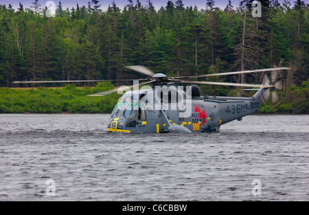 Un appositamente adattato Sea King elicottero dei Canadesi Marines fornisce un acqua birding dimostrazione di atterraggio su acqua Foto Stock