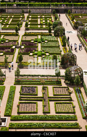 Chateau giardini di Villandry dal di sopra, Indre et Loire, Francia, Europa Foto Stock