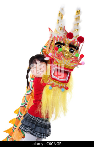 Carina ragazza cinese azienda dragone cinese Foto Stock