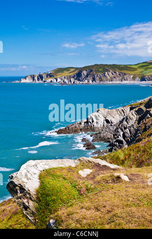 Vista del North Devon litorale verso Rockham Bay e Bull Point, vicino a Woolacombe e Morthoe, Devon, Inghilterra, Regno Unito Foto Stock