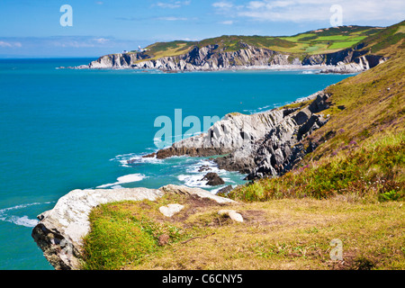 Vista del North Devon litorale verso Rockham Bay e Bull Point, vicino a Woolacombe e Morthoe, Devon, Inghilterra, Regno Unito Foto Stock