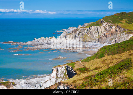 Vista del North Devon costa al Rockham Bay, vicino a Woolacombe e Morthoe, Devon, Inghilterra, Regno Unito Foto Stock