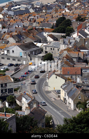 Vista aerea del FORTUNESWELL sull'isola di Portland. DORSET UK. Foto Stock