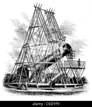 WILLIAM Herschel (1738-1822) il 40ft (12m) telescopio progettato dal tedesco nato astronomo britannico come usato al suo Slough home Foto Stock