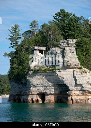 I minatori castello è la più famosa formazione della Pictured Rocks National Lakeshore nella Penisola Superiore del Michigan.. Foto Stock