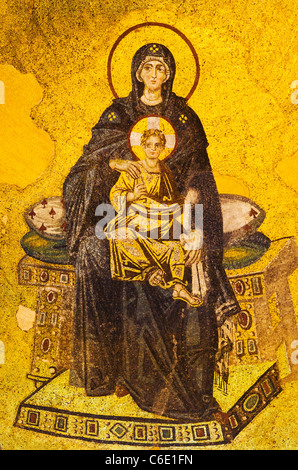 Turchia, Istanbul, Mosaico della Vergine Maria e Gesù in Haghia Sophia moschea Foto Stock