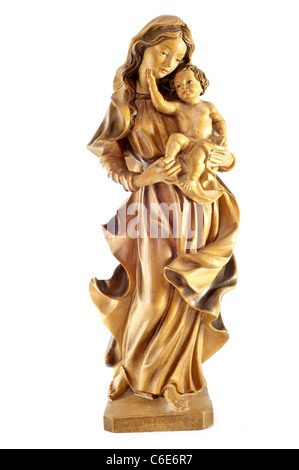 Antica statua della Madonna scolpita in legno Foto Stock